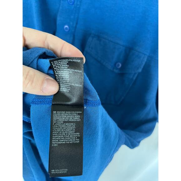 The North Face Men's polo short sleeve pocket cotton blend, blue, size Large - Picture 6 of 8